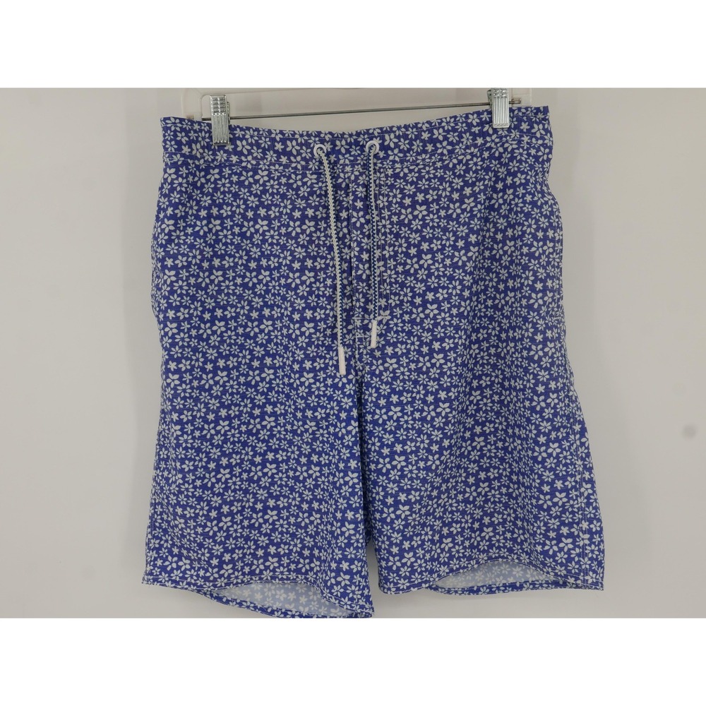 Johnnie-O Swim Shorts Blue Floral Print Lined Drawstring Mens M 34 Quick Dry